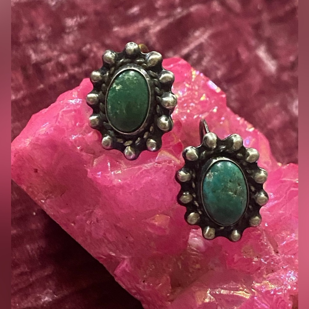 Vintage Native Genuine Turquoise Screw Back Earrings #7830